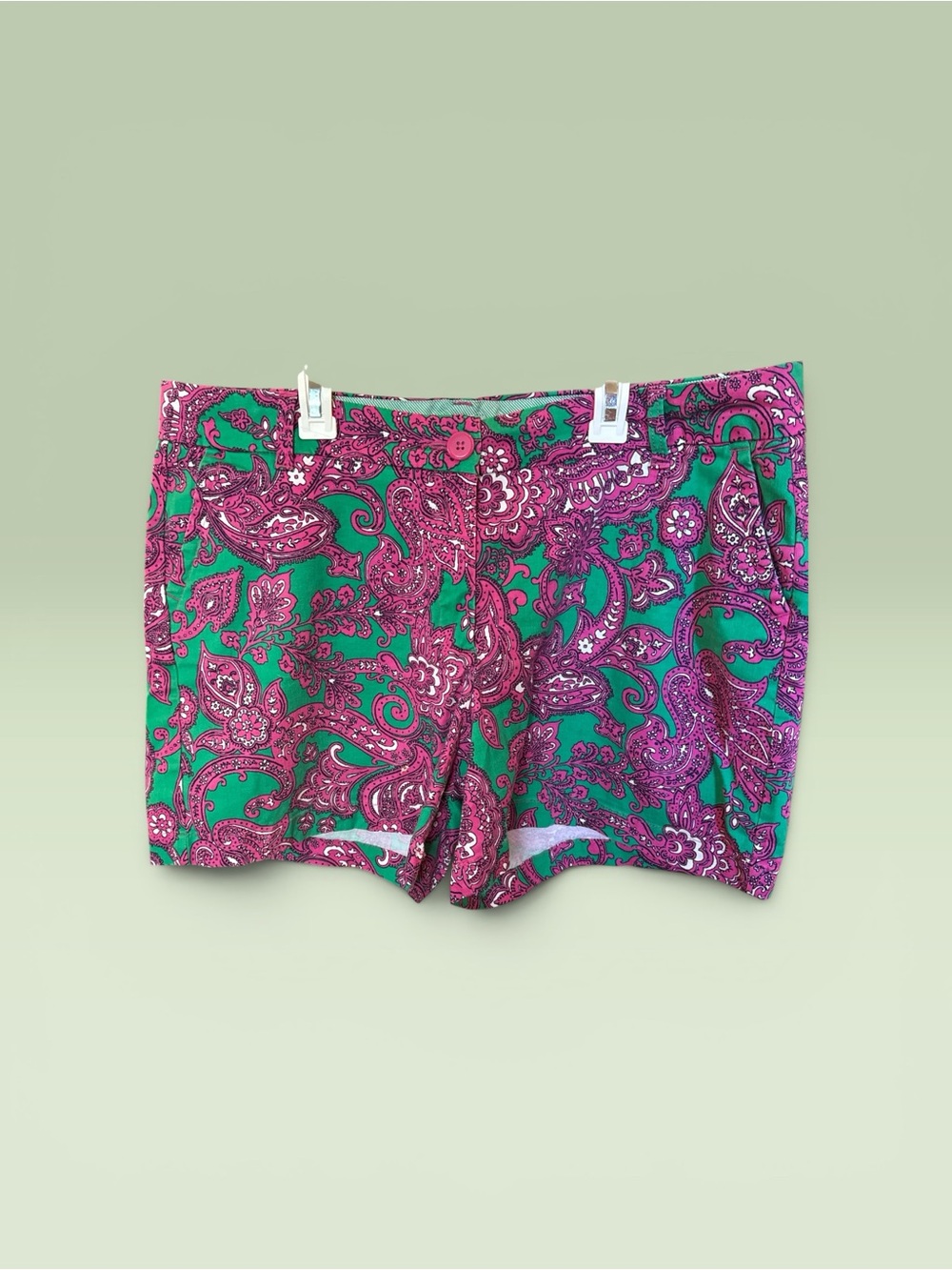 crown & ivy Green and Pink Paisley Shorts- 4 inch inseam